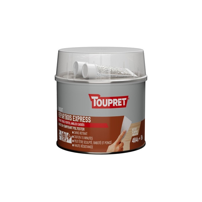 Enduit repar'bois en pâte 2 heure(s) 1 pot(s) de 500 gramme(s) pâte rebouchage enduit repar'bois en pâte bois, multisupport - toupret