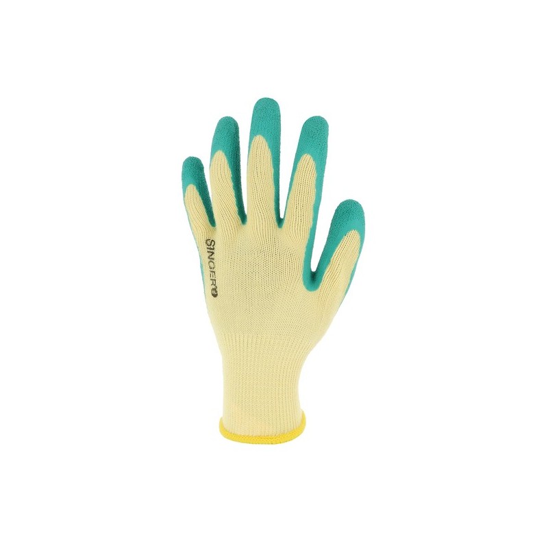 Gant enduit latex polyester jauge 10 9 latex, polyester oui agressions mécaniques, chaleur et feu 1 paire(s) gant tricoté enduit latex vert/jaune t9 c