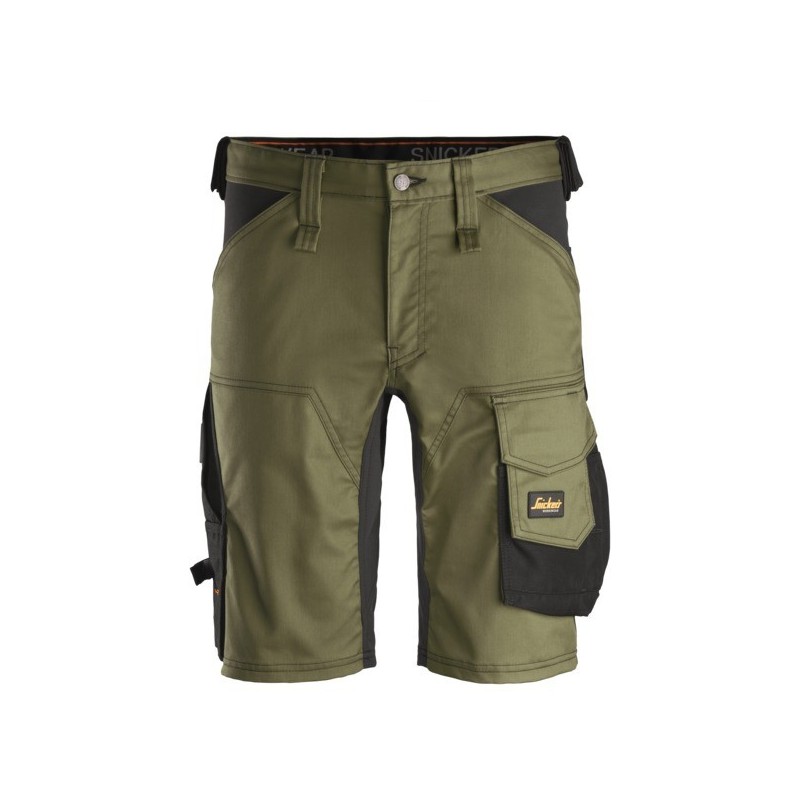Short de travail allround vert 200 - 300 g entre 4 et 6 50 bermuda 1 pièce(s) coton / polyester, élasthanne short allround stretch kaki t50 - snickers