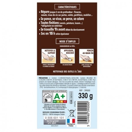 Enduit de rebouchage bois gros trous & fissures - Bois clair