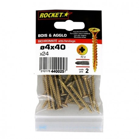 Vis à bois ROCKET® tête fraisée à empreinte Pozidriv - Acier bichromaté (petit conditionnement)