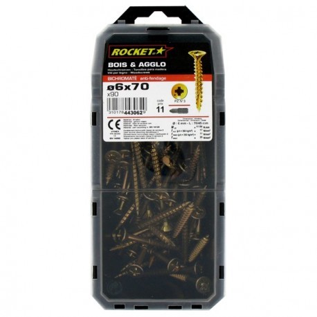 Vis à bois ROCKET® tête fraisée à empreinte Pozidriv - Acier bichromaté (petit conditionnement)