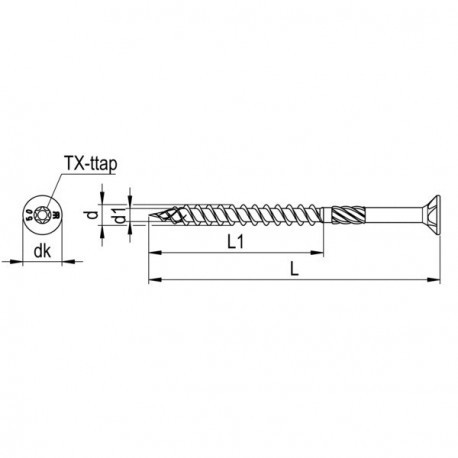 Vis à bois DNS Plus tête fraisée à empreinte Torx® TTAP® - Acier zingué