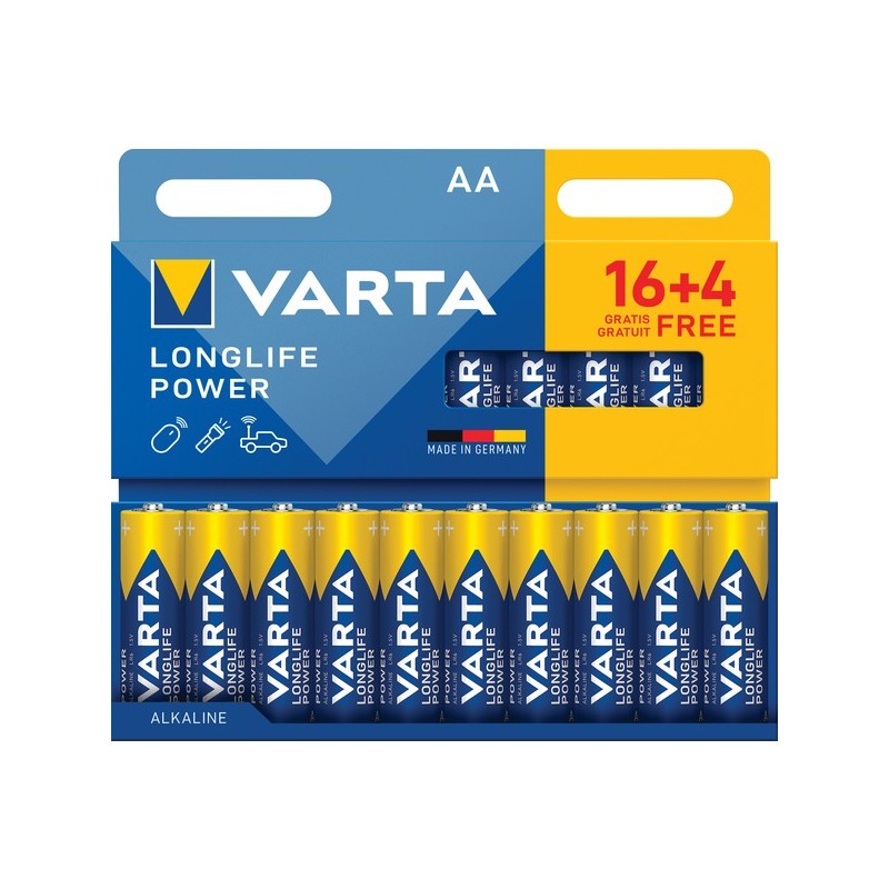 Piles alcaline longlife power lr06 / aa 1 blister(s) de 20 pièce(s) piles alcalines longlife power lr06/aa (16+4) - varta
