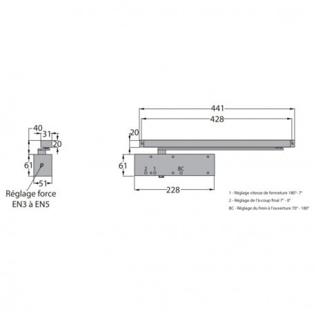Ferme-porte à bras à coulisse GR3500