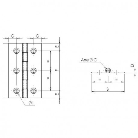 Charnières rectangulaires à noeud roulé